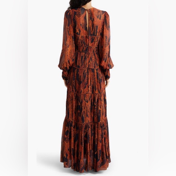 NWT $315 FARM Rio Giraffes Puff Sleeve Tiered Maxi Black/Orange Dress - Large! - Picture 2 of 7
